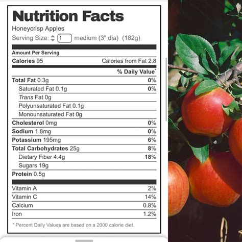 028g 0% Trans Fat - Polyunsaturated Fat 0. . Honeycrisp apple calories 100g